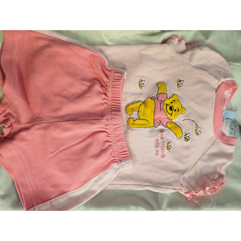 Vintage Disney Winnie the Pooh Pink Bodysuit and Shorts Set 12M Embroidered Bear